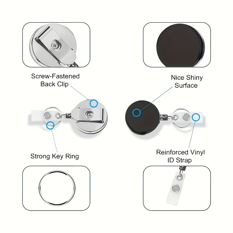 Black /Chrome Heavy-Duty badge Reel with Metal Wire Reinforced Vinyl Strap  & Belt Clip