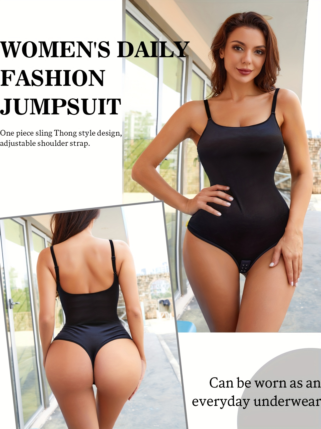 Simple Solid Shaping Bodysuit Slimming Backless Thong Body - Temu Canada