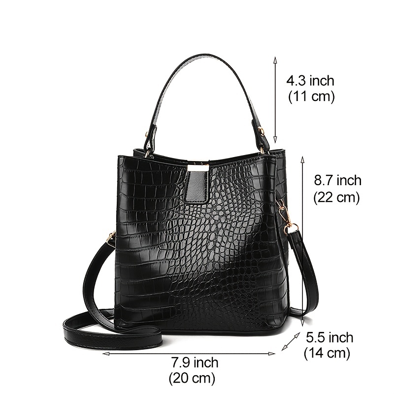 Letter Detail Bucket Bag, Fashion Top Handle Purse, Stylish Faux Leather  Shoulder Bag 