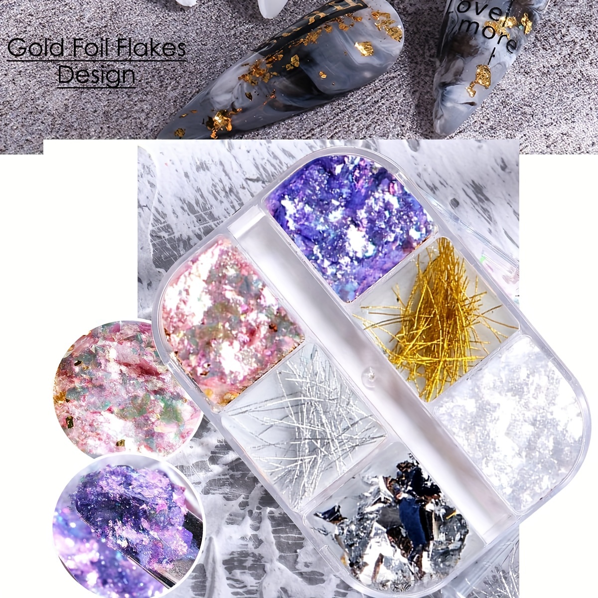 18 Grids Nail Foil Flakes, Holographic Nail Foil Flakes Confetti Glitter  Gold Silver, Iridescent Chrome Flakes For Nail Art Decoration Resin Craft