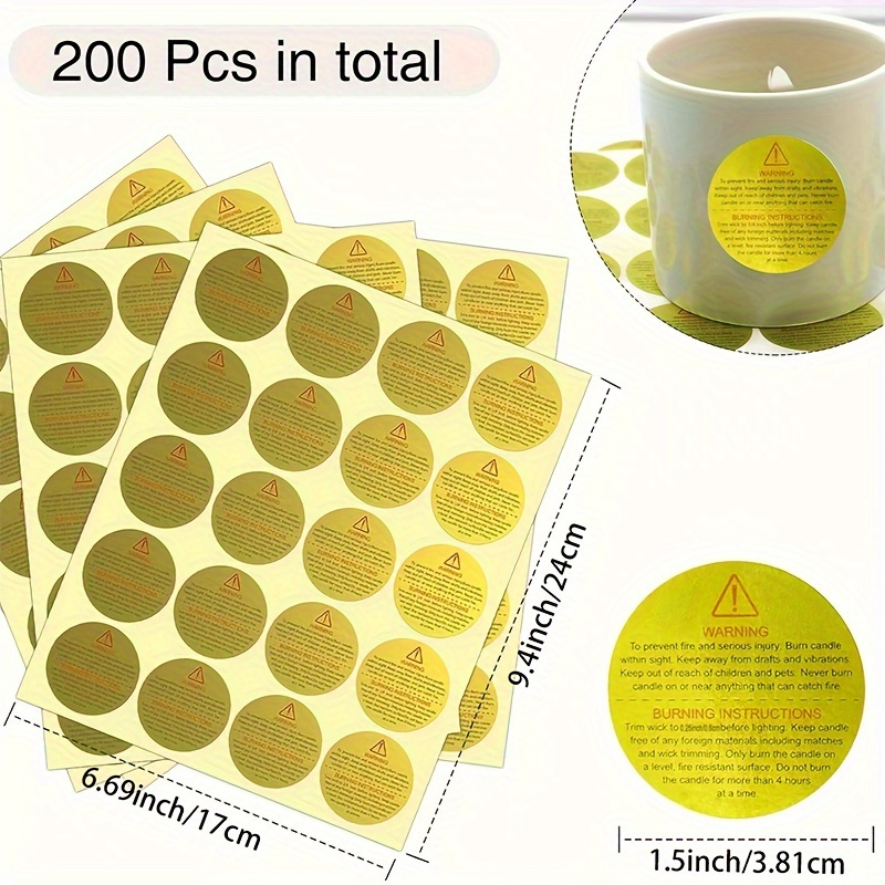 1000 Pcs Candle Warning Labels 1.5 Inch Waterproof Candle Safety Stickers  For Diy Candle Jars Stick