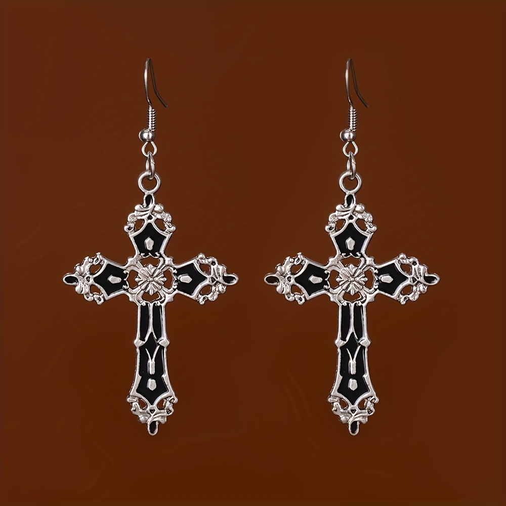 Exquisite Black Cross Design Dangle Earrings Y2k Goth Style - Temu