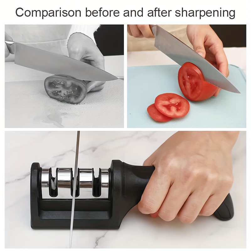 4-in-1 Kitchen Knife Accessories: 3-Stage Knife Sharpener Helps Repair,  Restore, Polish Blades and Cut-Resistant Glove - AliExpress