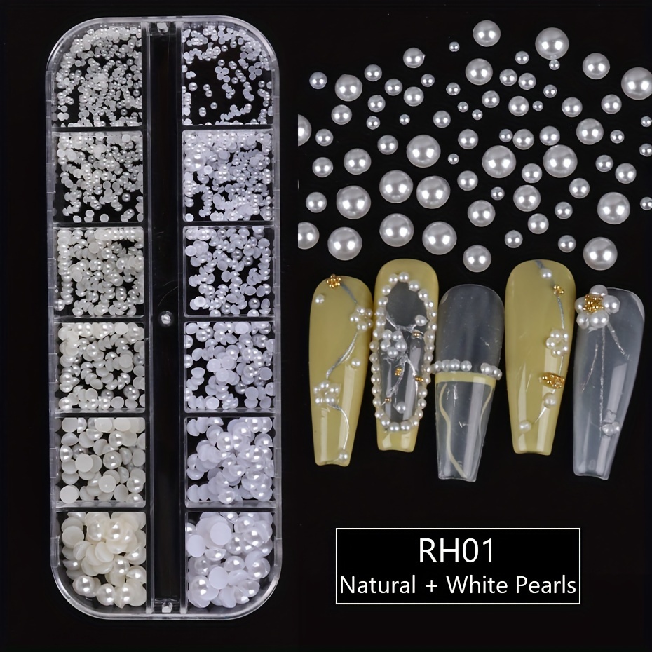 5800 Pcs Silver Flatback Nail Pearls for Nail Art Half