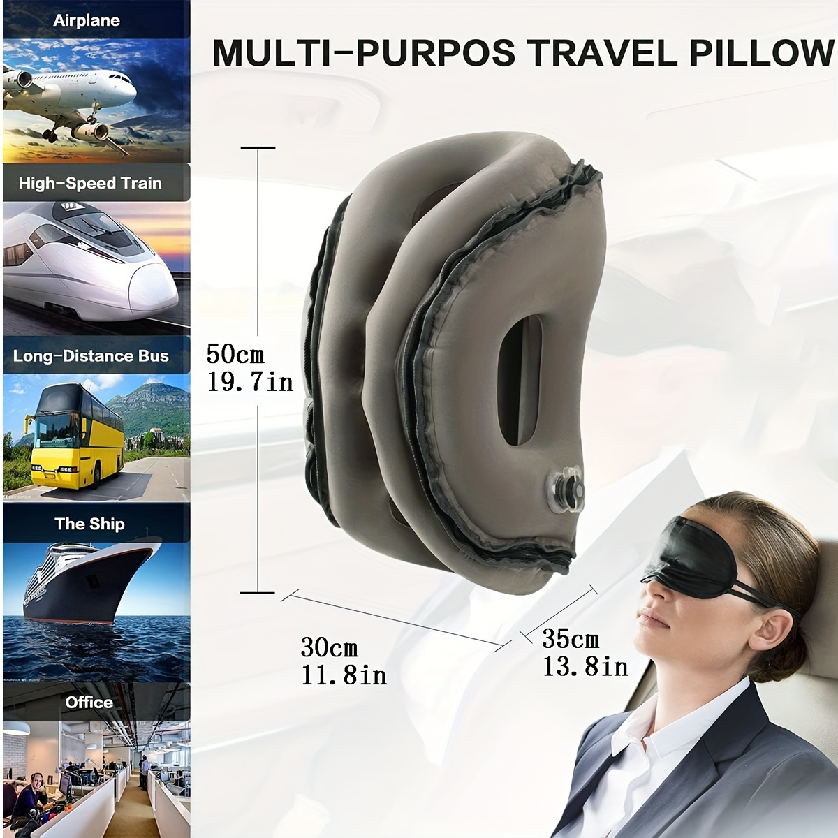 Almohada inflable de viaje, almohada de cuello de viaje multifunción para  avión para evitar dolor de cuello y hombros, soporte para la cabeza,  cuello