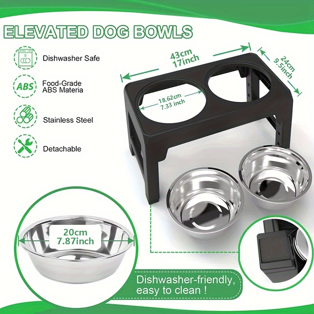 Elevated Dog Double Bowls With Height Adjustable Plastic - Temu