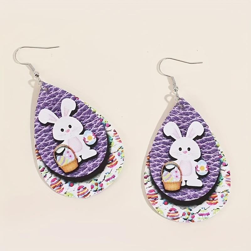 Easter Rabbit Egg PU Leather Earrings For Men