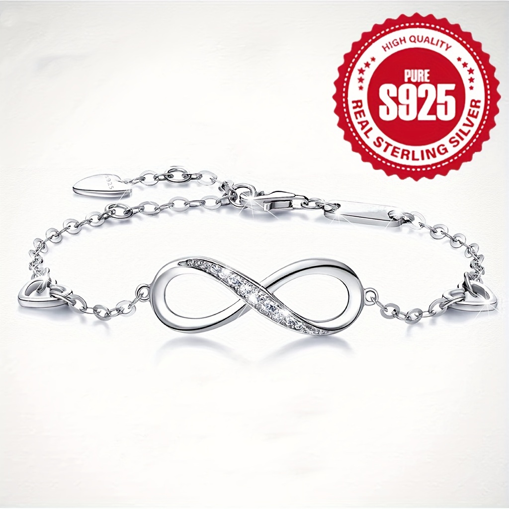 Chain - Symbol 925 Infinity Silver Thin Shiny Temu Bracelet Inlaid