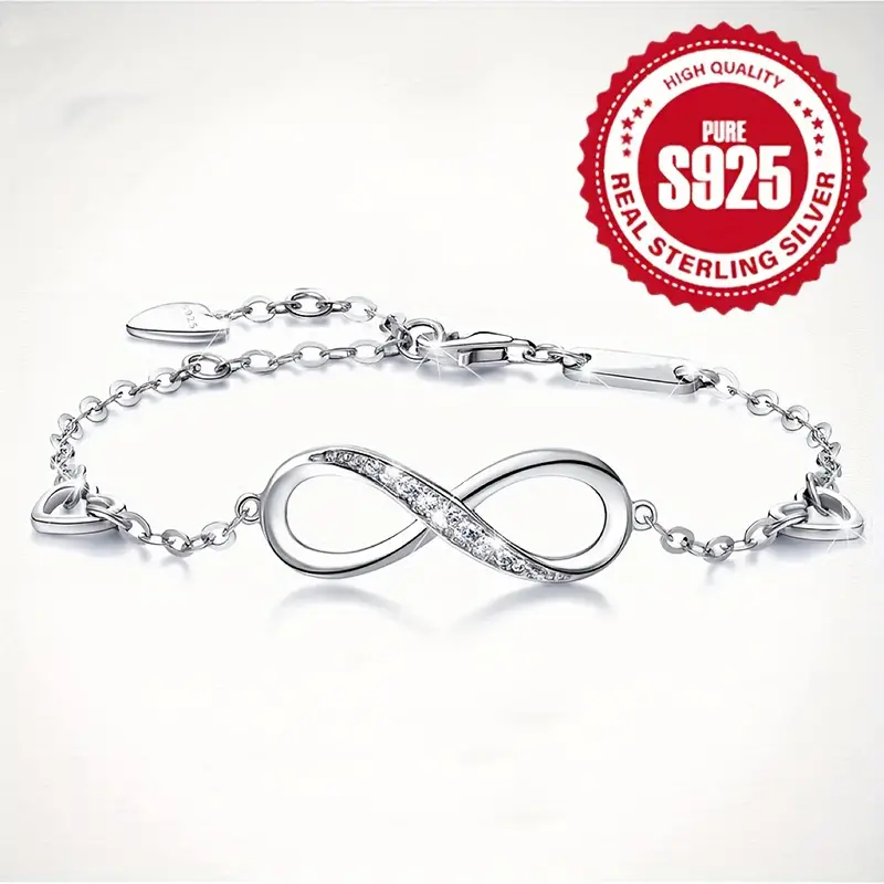 925 Silver Infinity Symbol Thin Chain Bracelet Inlaid Shiny - Temu