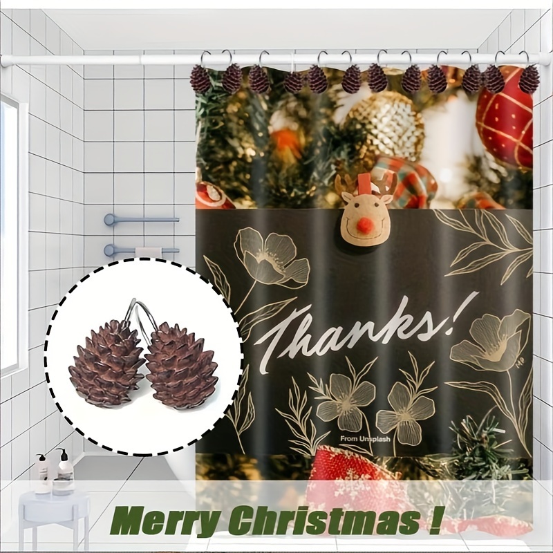 Christmas Pine Cone Shower Curtain Hooks Creative Shower - Temu