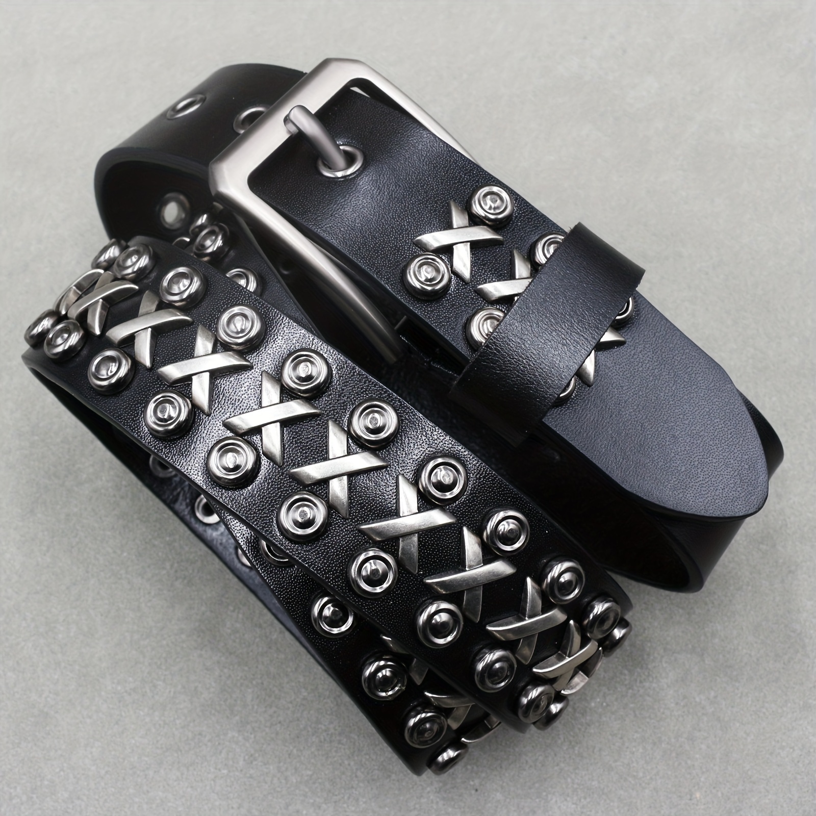 Punk Rock Leather Belt with Rivets Square Buckle