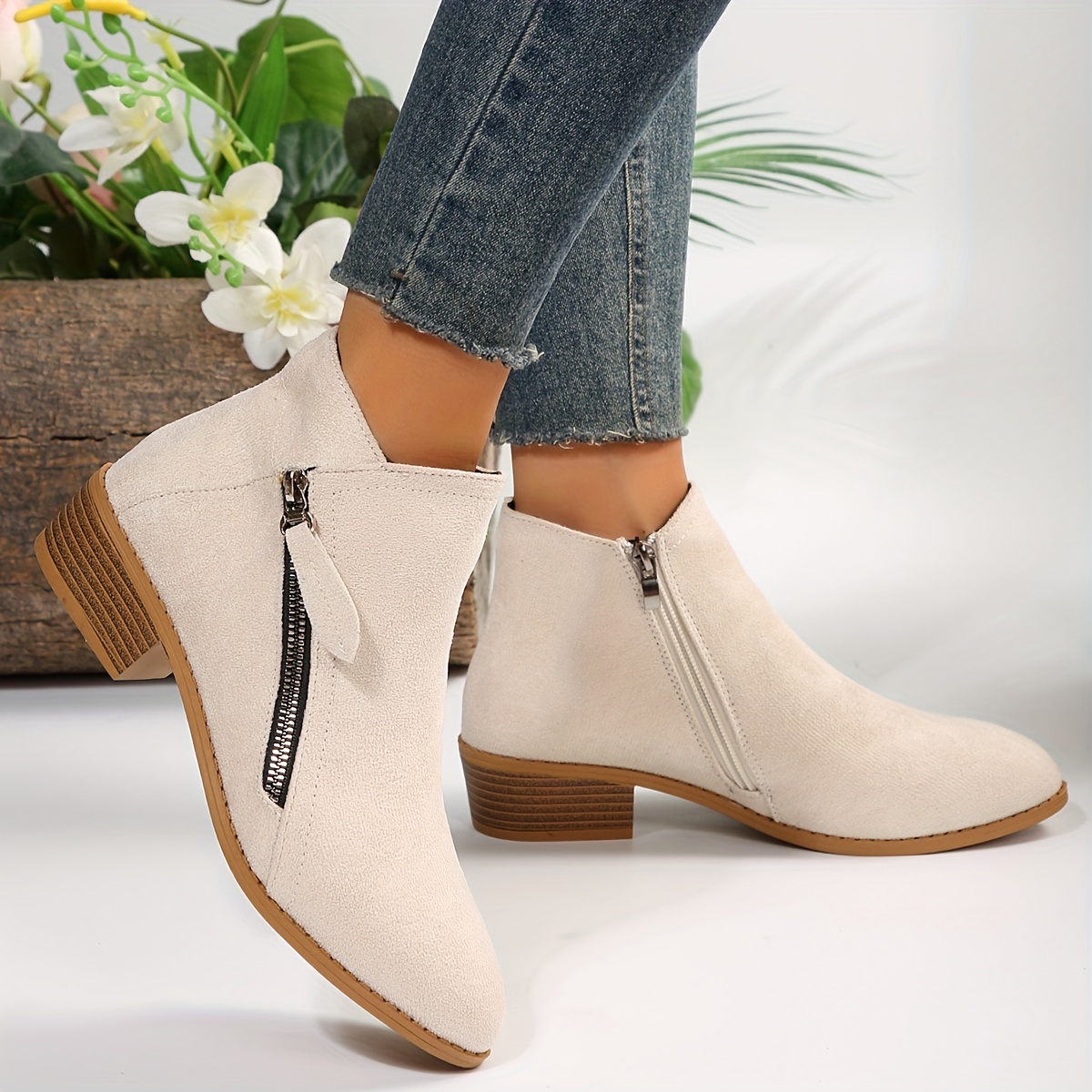 Leather ankle clearance booties low heel