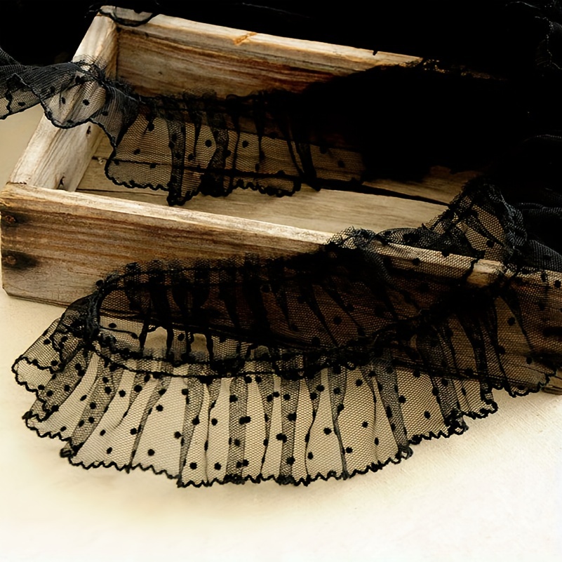 Image of 2-yard Pleated Lace Wide Fabric, 6cm Dotted Lace Decorative Appliqué, Neck Waistband, Neck Sewing Lace Craft, Mesh Dress, Tulle