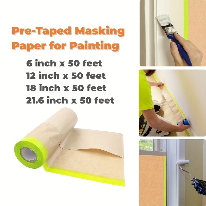1pc Pre Taped Masking Paper For Painting Tape And Drape Painters Paper Paint  Adhesive Protective Paper Roll For Covering Skirting Frames Cars And Auto  Body Tools  Home Improvement Temu Belgium