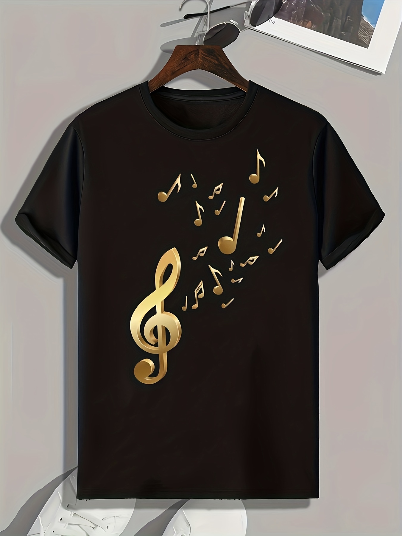 Camiseta Hombre Nota musical Música Clave Sol Casual Manga Larga Amarillo  Tee