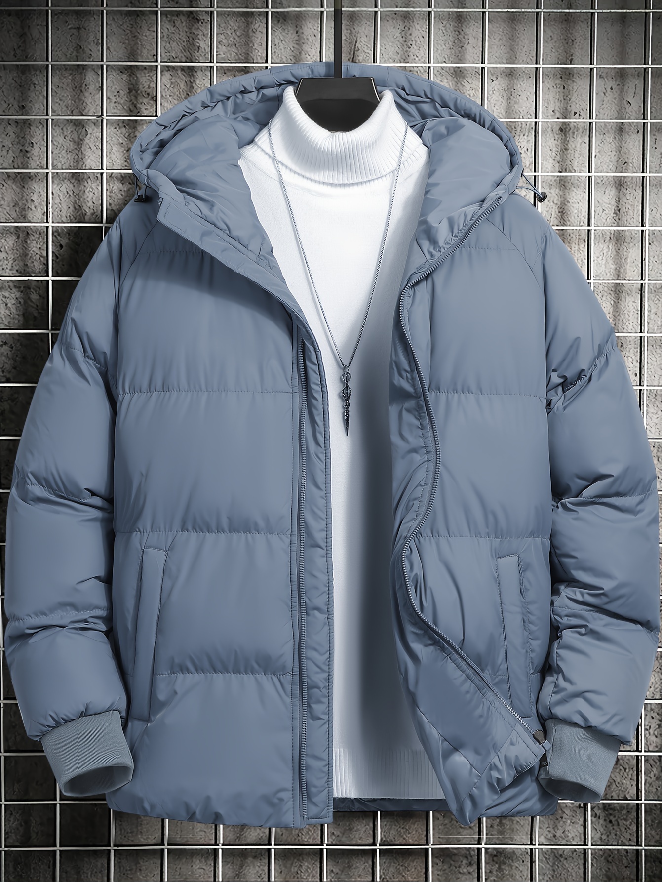 メンズカジュアル暖かいフード付きコート 秋冬用ジップアップパファー