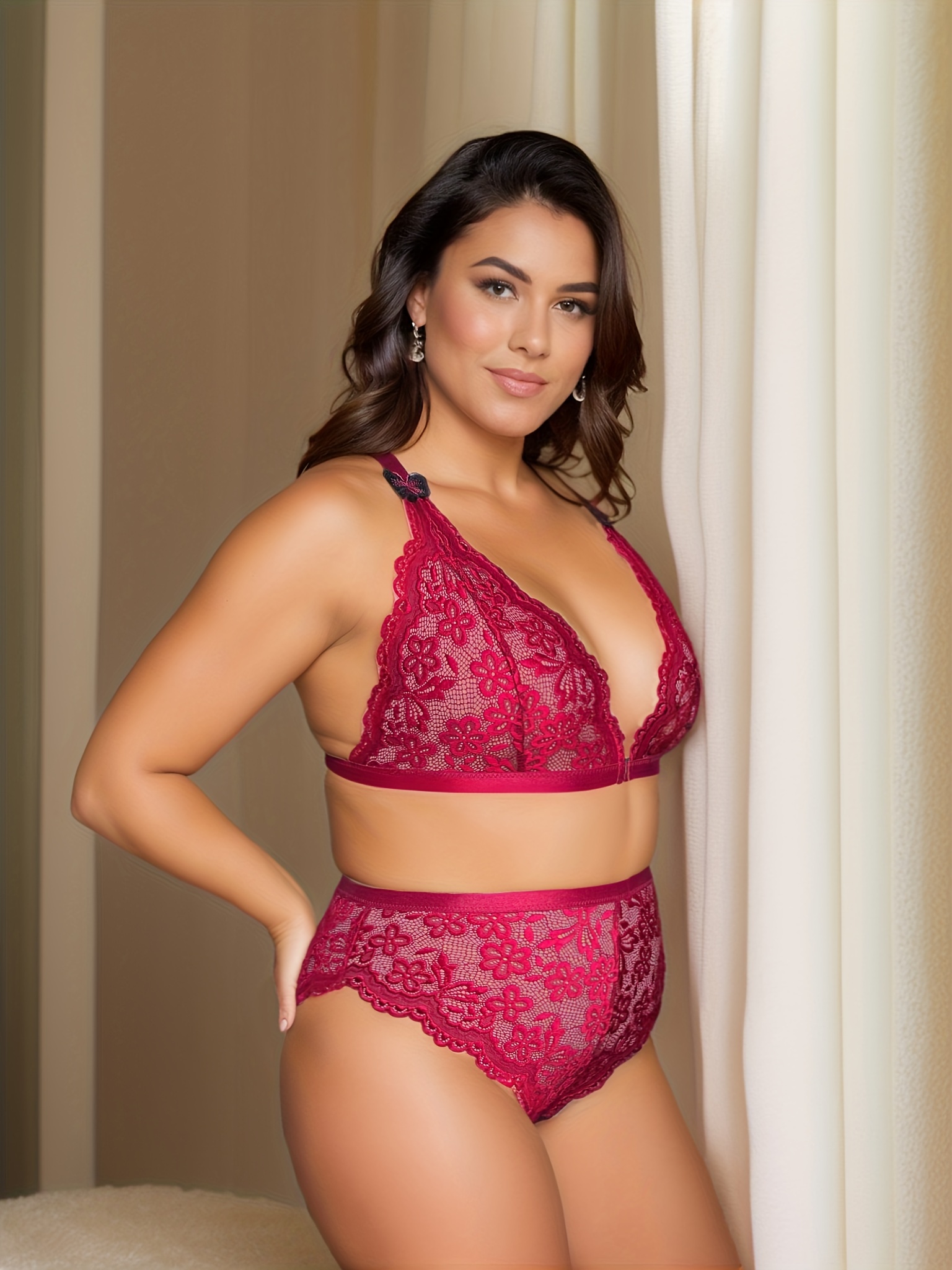 Plus Size Romantic Lingerie Two Piece Set Women's Plus - Temu Canada