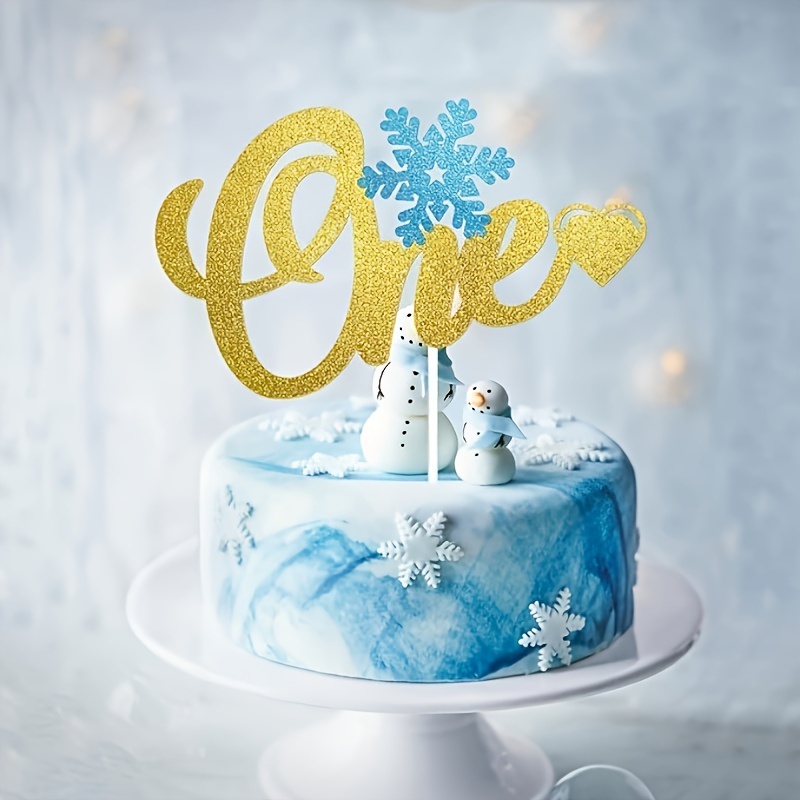 1 PCS Snowflake Number 1 Cake Topper Glitter Snowflake One 1st Birthday  Party Cake Pick Winter Snowflake Theme Baby Shower Kids First Birthday  Party