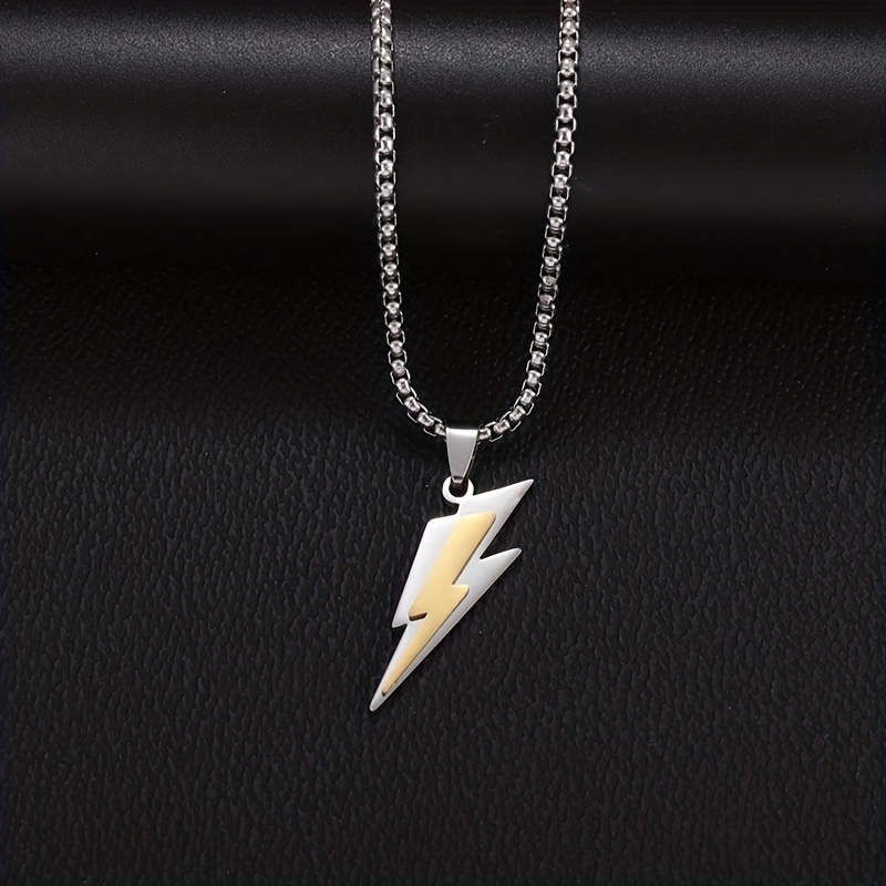 1pc Cool Lightning Bolt Pendant Stainless Steel Chain Necklace for Men,one-size