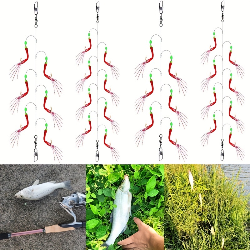 6 Hooks/set Sabikis White Feather Fish Skin String Hook Fishing