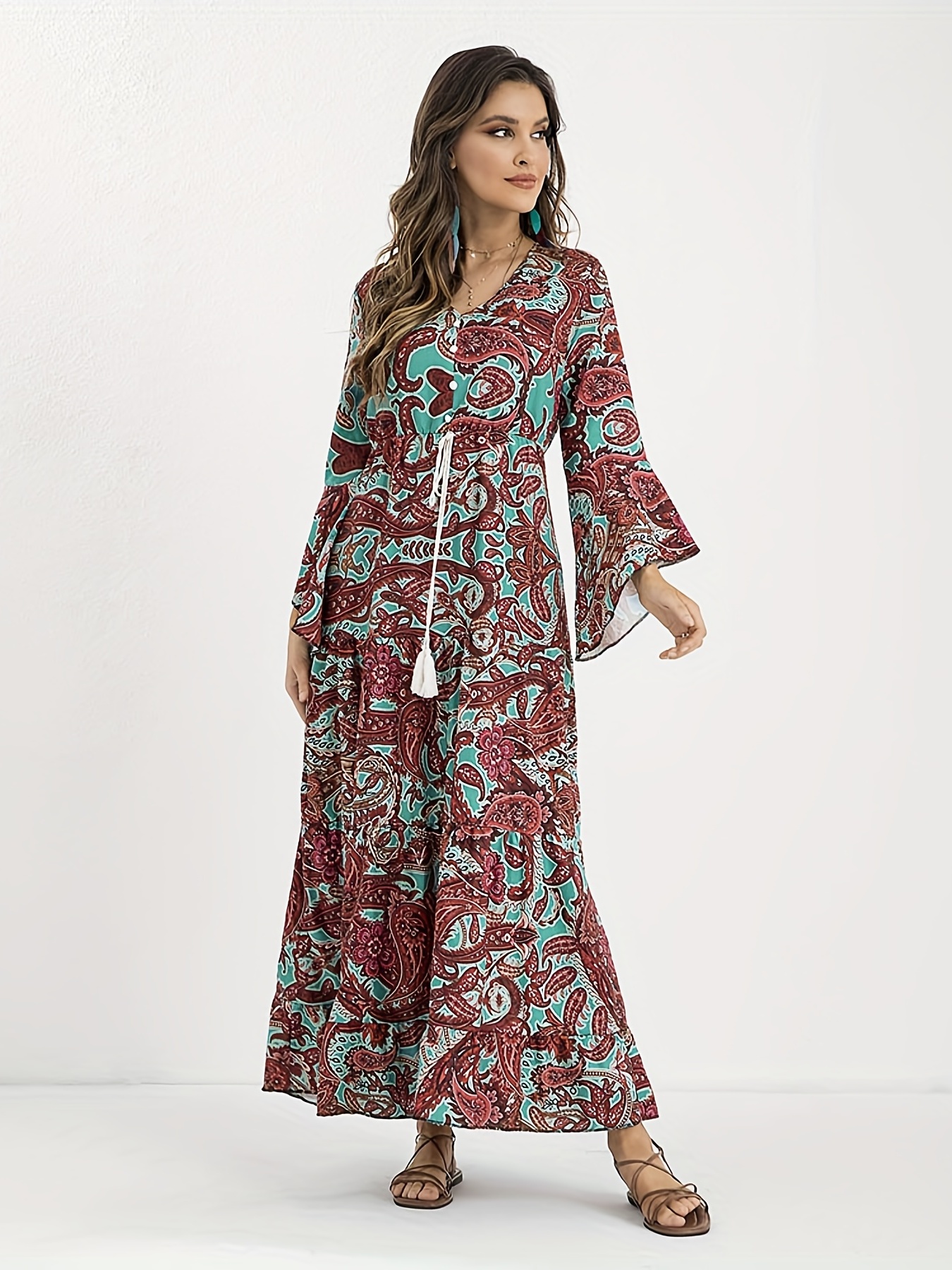 Boho Floral Print Boho Cami Dress, Bohemian High Waist Casual Dress For  Summer & Spring, Women's Clothing