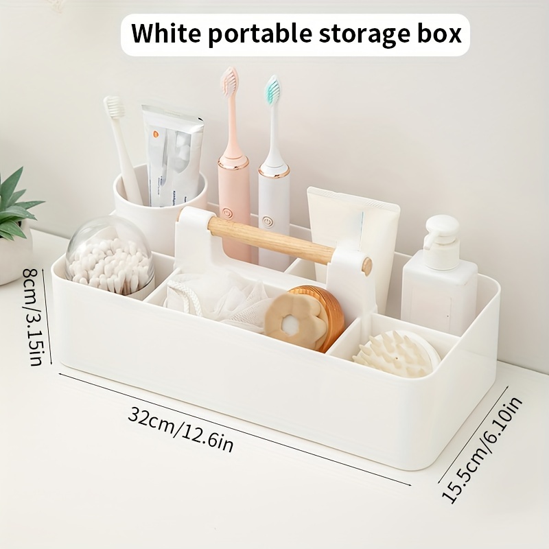 Stackable Bathroom Organizer - Portable Storage Box With Compartments For Cosmetics, Toiletries & More - Plastic, Contemporary Design