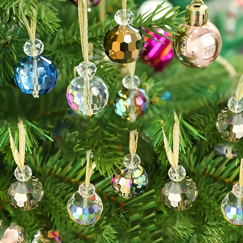 12 mini adornos navideños de bolas de cristal multicolor, mini bolas de  prisma coloridas, adornos de mini árbol de cristal, bolas colgantes de