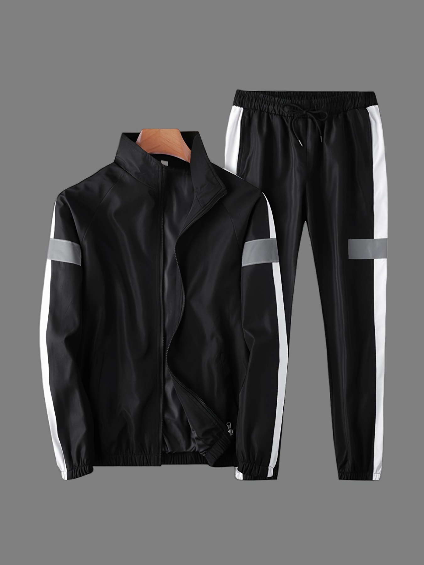 Men's Casual Tracksuit 2 Piece Hip Hop Trousers Jacket Sweatsuit Sweatshirt  Set