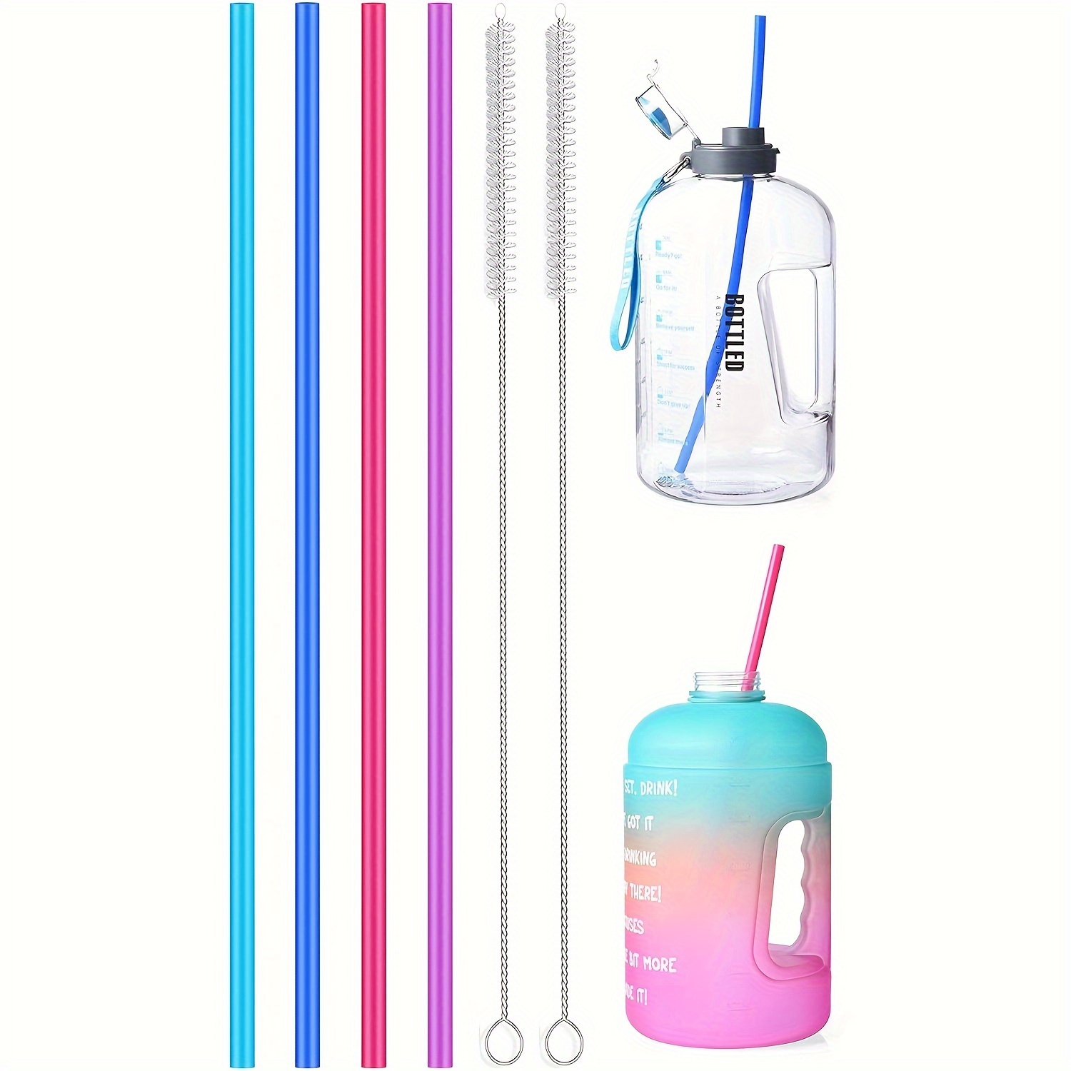 

4pcs, Stra, Extra Long Straw, Reusable Silicone Straws, Flexible Straws For Stanley 40oz Tumblers, For 1 Gallon Water Bottles, Straw With Cleaning Brush, Home Supplies, 15in