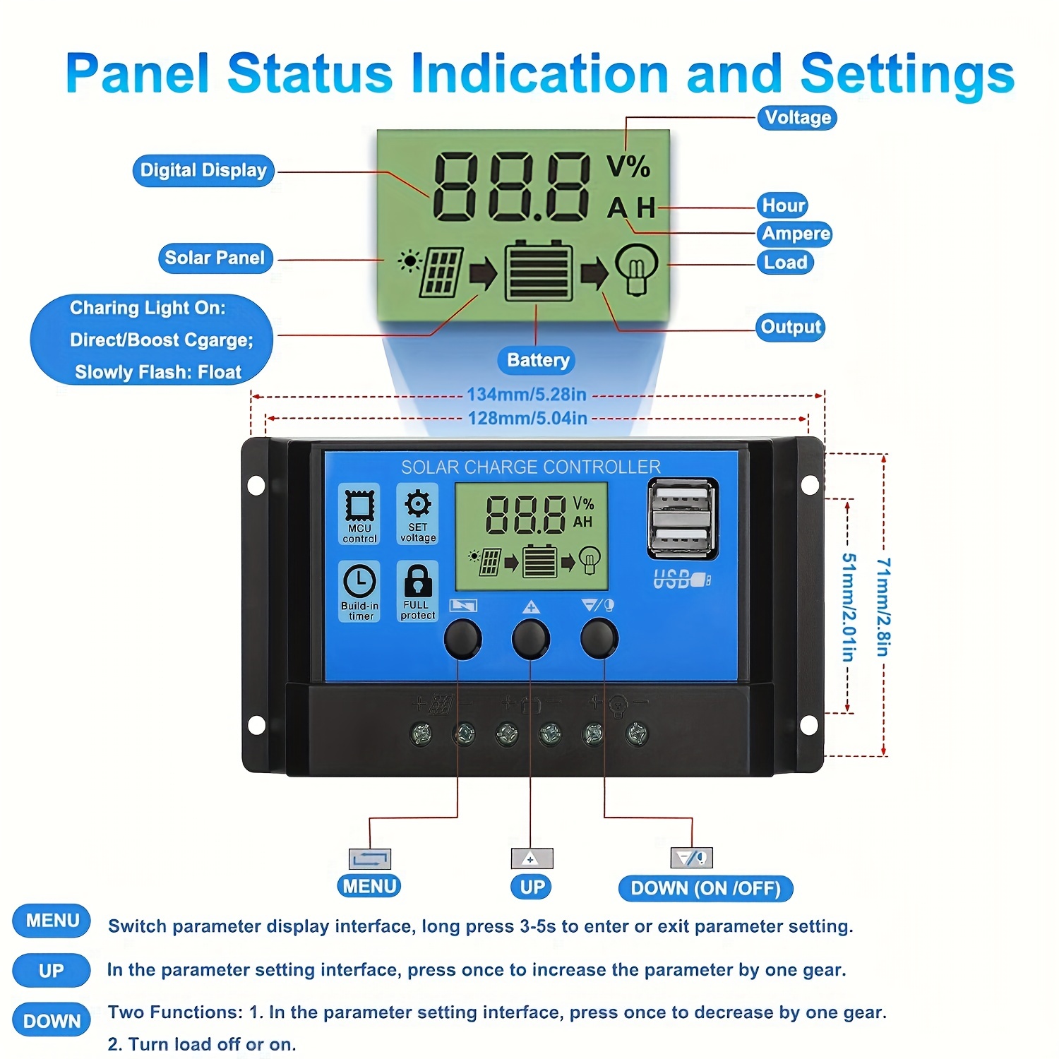 1 pack 30a solar panel controller 12v 24v pwm auto parameter adjustable lcd display solar panel battery regulator with dual usb port