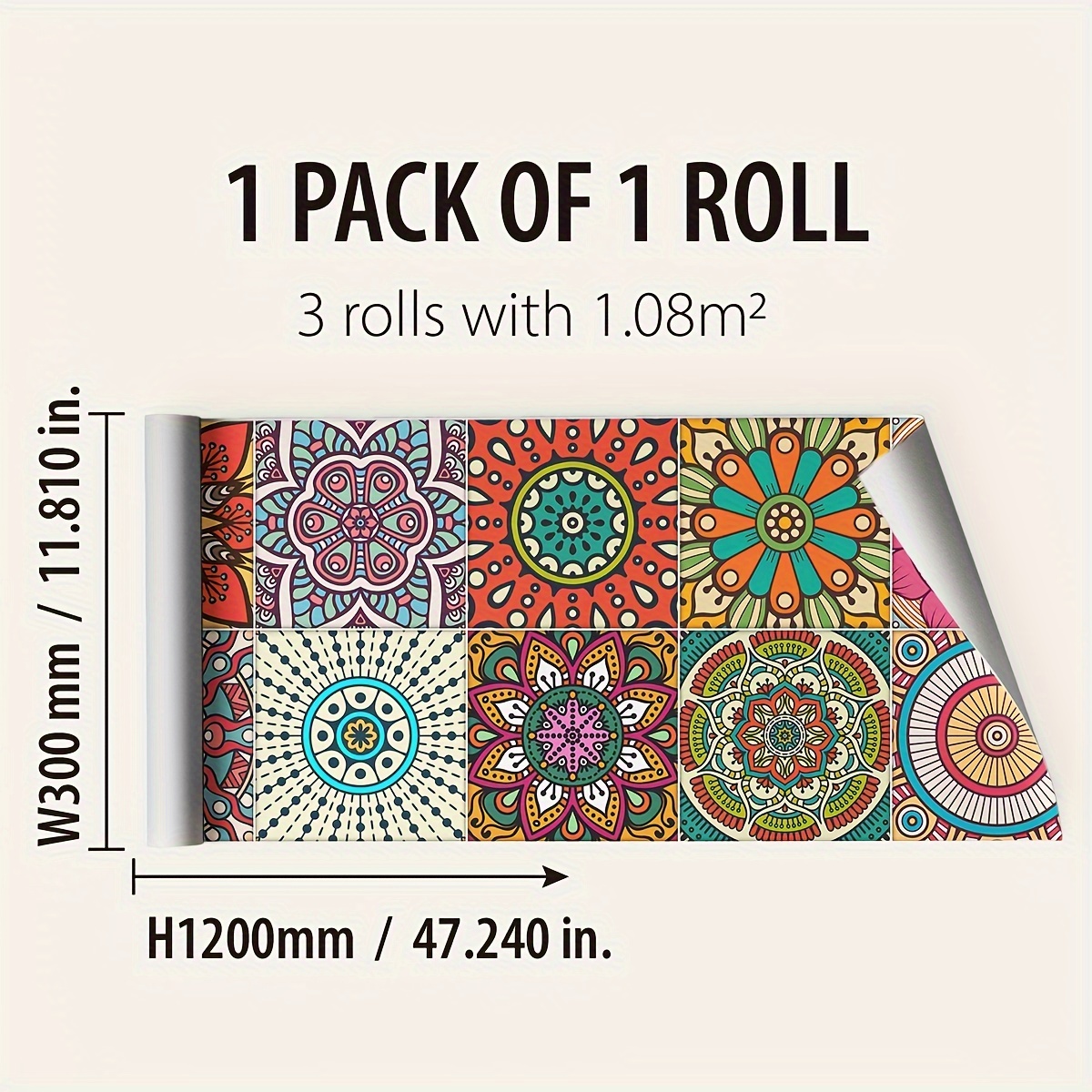 1 Roll Paisley Bohemian Pattern Kitchen Sticker Thickened Self-adhesive Wallpaper Bathroom Decoration Wall Sticker 47.2x11.81inch