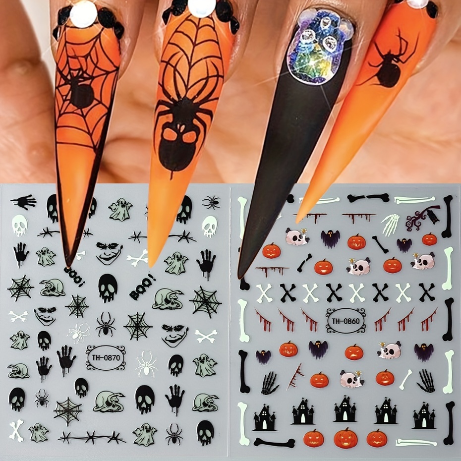Halloween Christmas 3D Nail Stickers Spooky Skull Pumpkin Nail Art Decals  DIY
