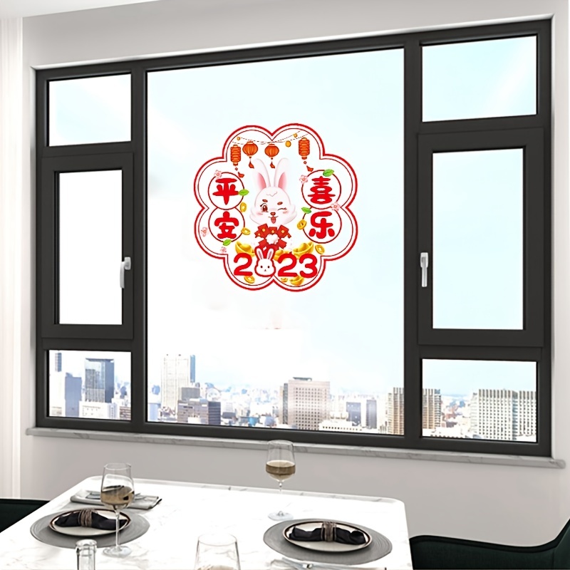 10pcs 2023 Chinese New Year Stickers Rabbit Window Sticker Spring Festival  Window Decal Home Stickers New Year Decorative Decals