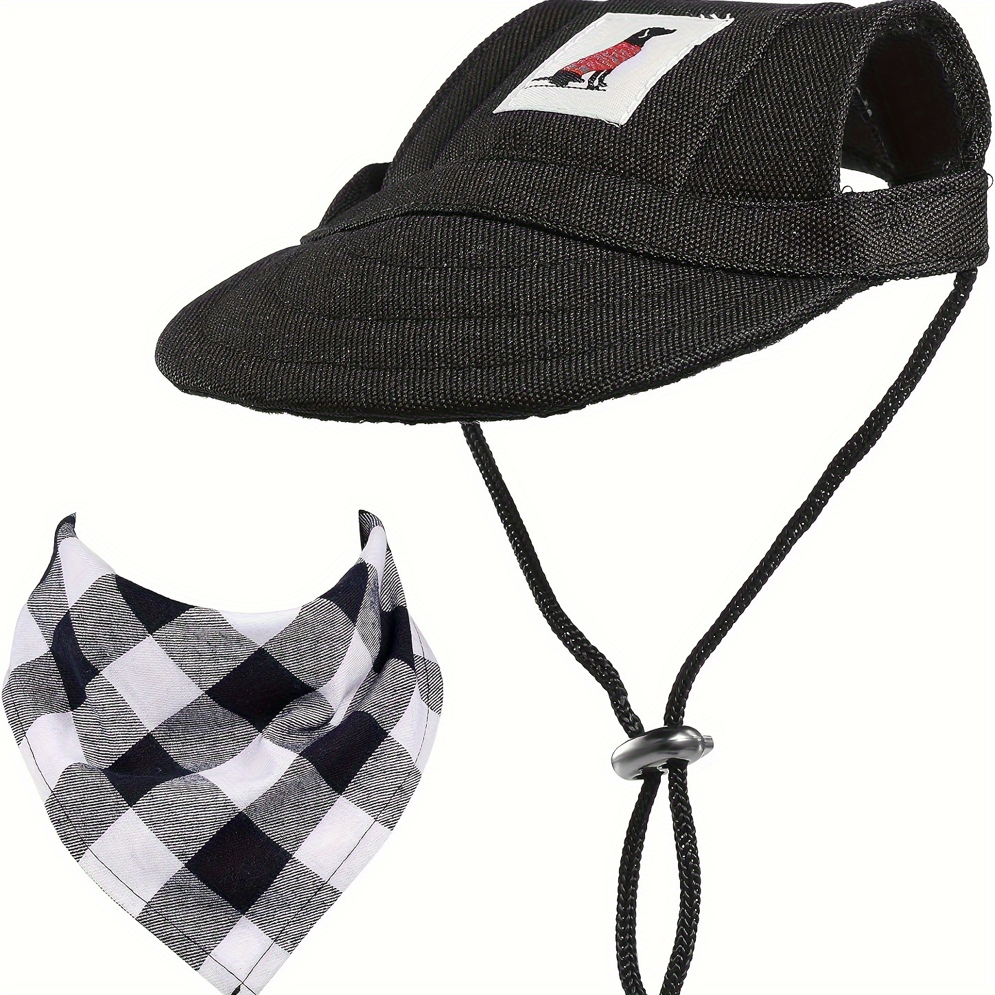 2pcs Set Baseball Pet With Dog Scarf Set Dog Hat With Ear Hole Black And  White Plaid Pet Scarf Sun Protection Dog Hat Adjustable Outdoor Dog Bucket  Hat For Small Medium Large