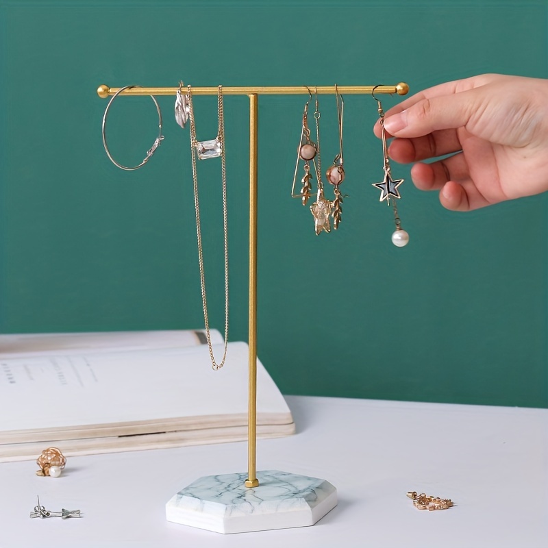 Classic Golden T Shaped Jewelry Accessories Storage Rack