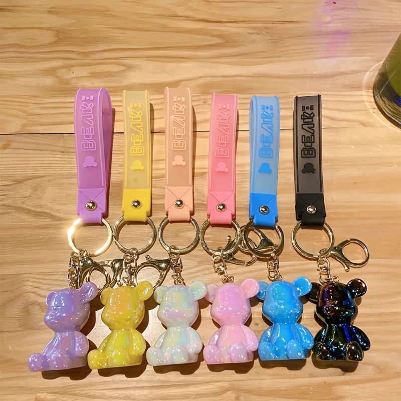 Cute Bear Doll Lanyard Keychain for Women Rainbow Love Strap Cartoon Animal  Key Chains Bag Pendant Couple Friend Gift