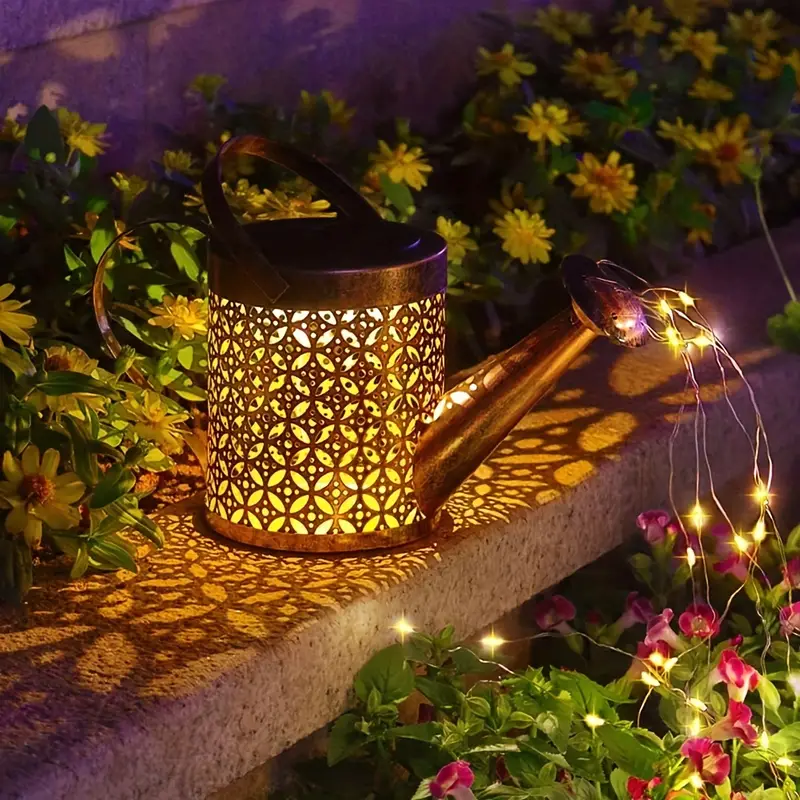 1pc solar watering can with lights solar lanterns outdoor hanging waterproof garden decor flash warm light with stand solar lights outdoor garden decorative retro metal solar garden lights yard decorations for lawn path patio halloween decorations lights outdoor details 6