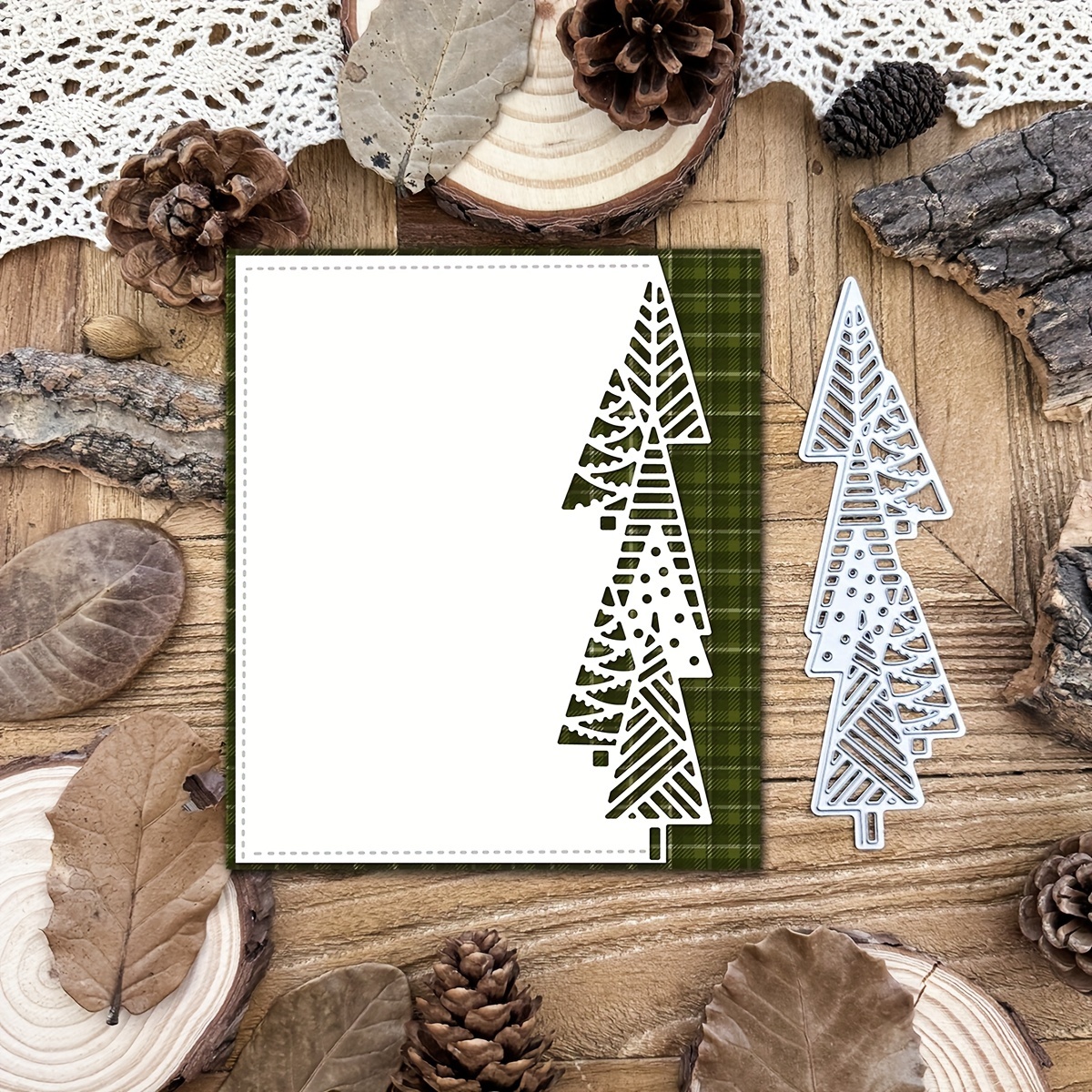 

Original Christmas Trees Half Cut Borders Metal Cutting Dies Diy Scrapbooking Album Greeting Cards Home Decoration Holiday Blessing Handle Hand Made Eid Al-adha Mubarak