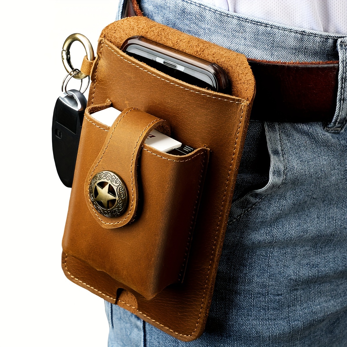 Men s Vintage Top Layer Cowhide Belt Waist Bag, Multifunctional Mobile Phone Bag Waist Bag For Outdoor Sports, Anniversary Gifts details 1