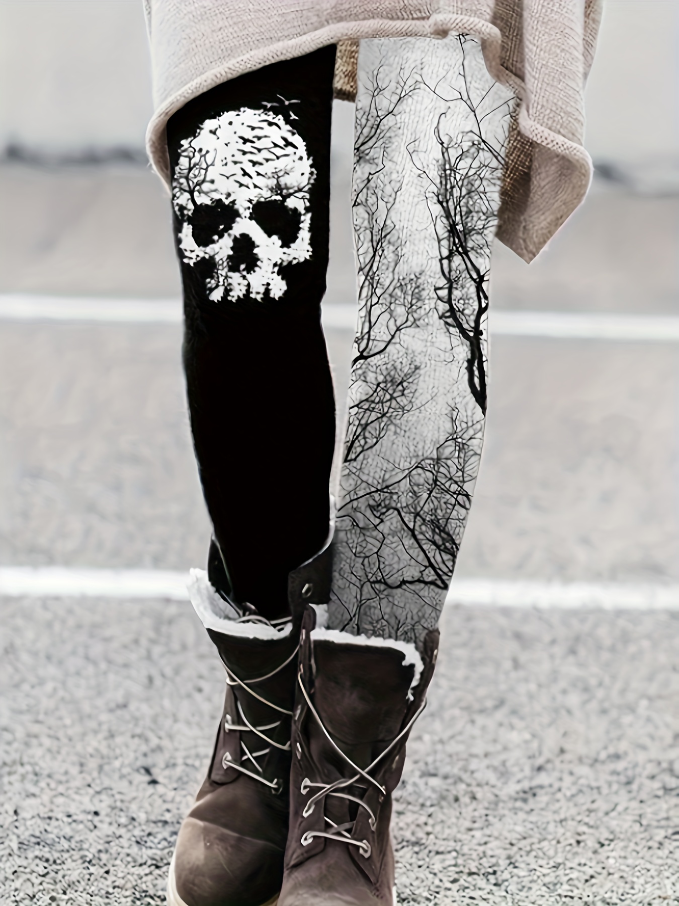 Plus Size Halloween Casual Pants Women's Plus Skull Print - Temu