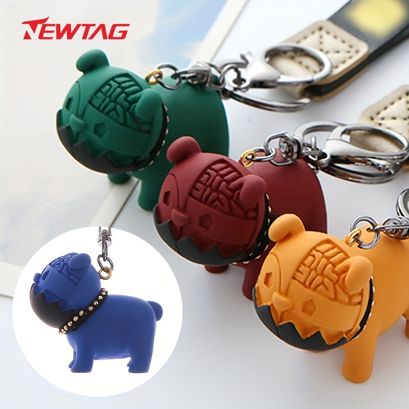 Geometric Resin Bulldog Keychain Bell Trinket Red Black Pendant