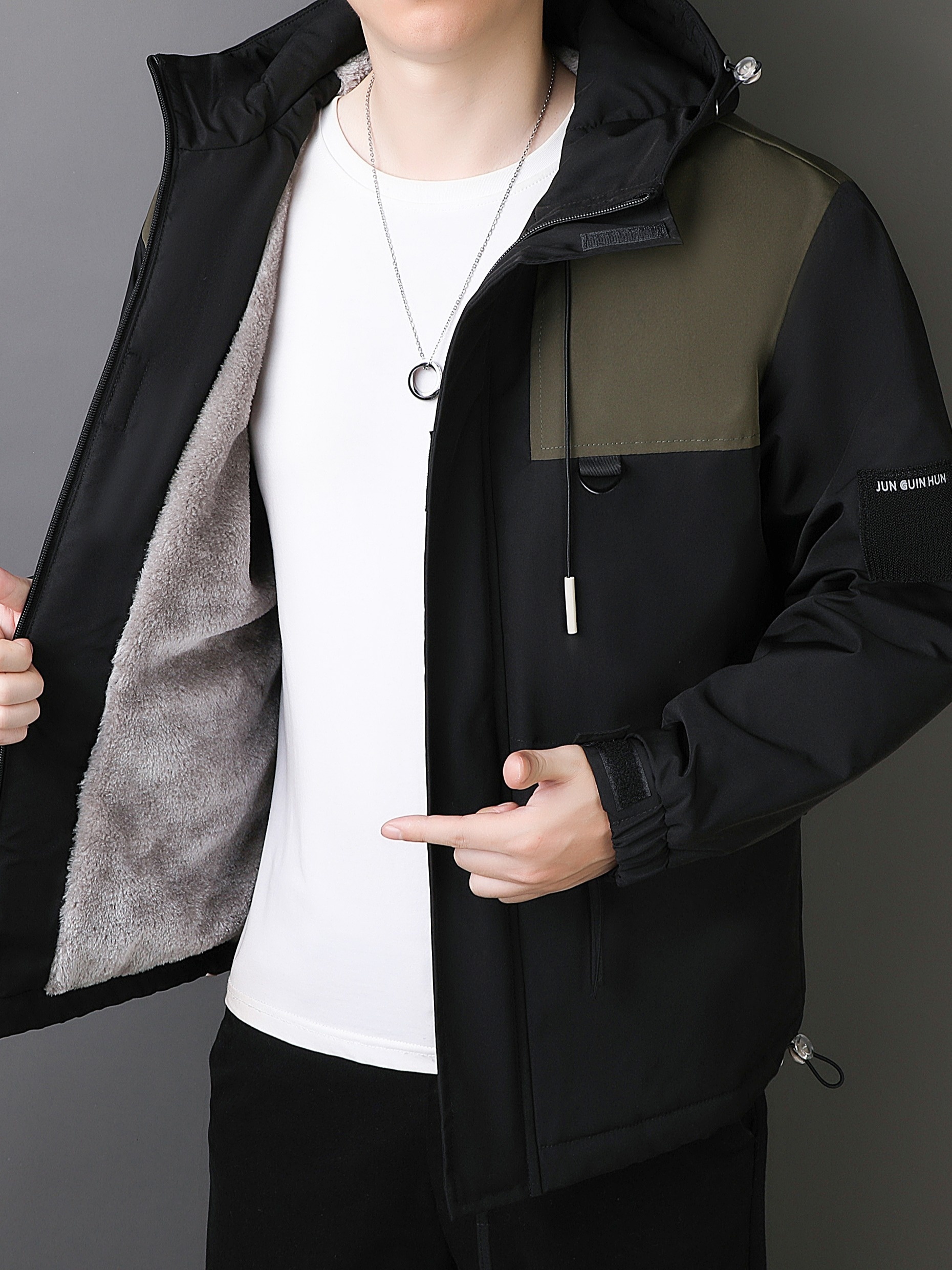 Men's Casual Warm Fleece Loose Fit Hooded Windbreaker Jacket - Temu