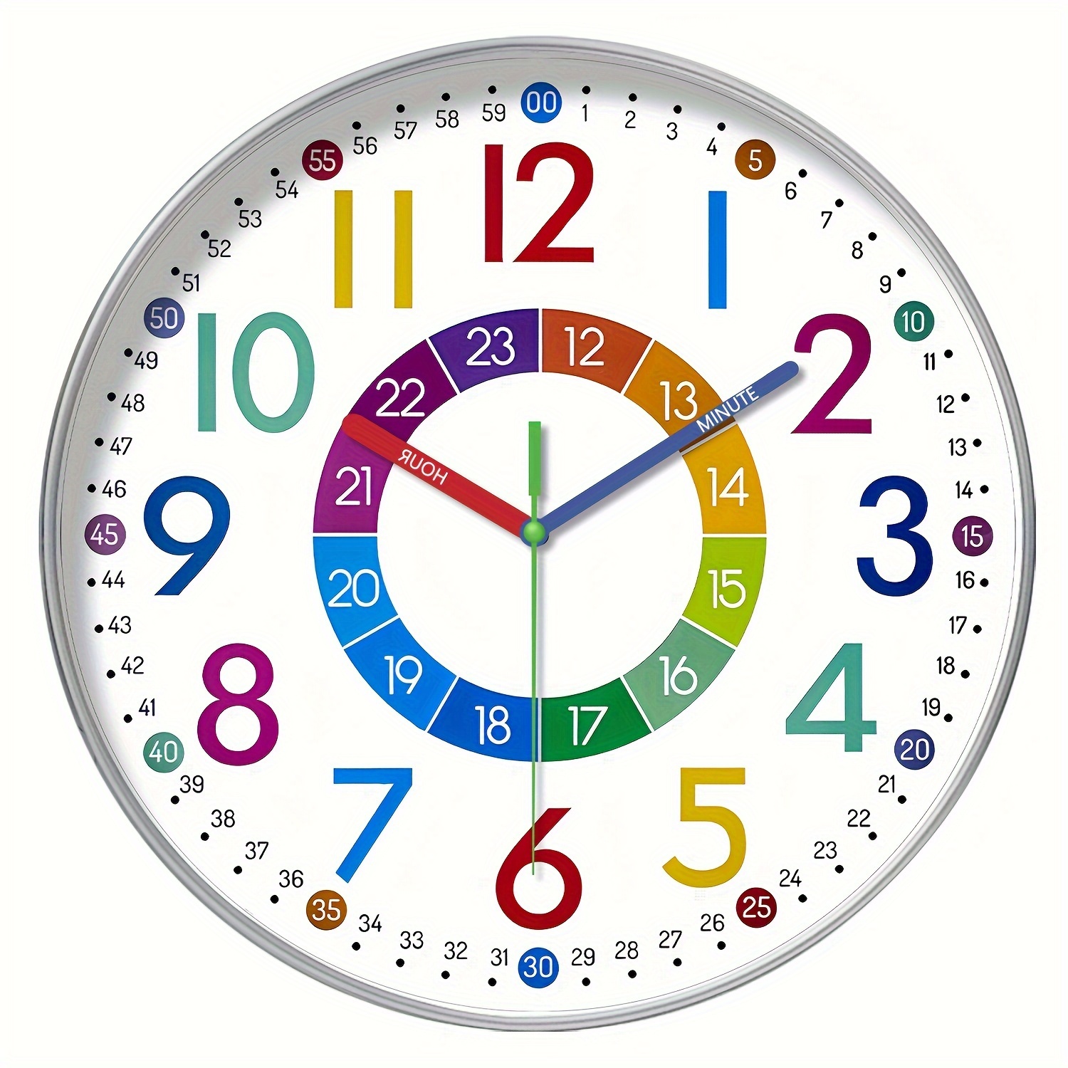 Horloge d'apprentissage pour enfants - Horloge d'enseignement de l'heure -  Horloges murales pour enfants pour les chambres à coucher - Décor mural de  chambre pour enfants - Horloge analogique pour enfants pour