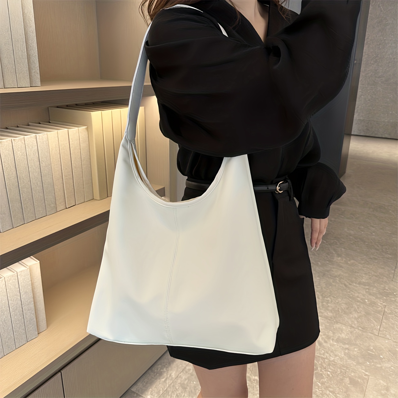 Stylish Large Capacity Tote Bag, Waterproof Solid Color Shoulder Bag,  Versatile Commuter Bag - Temu