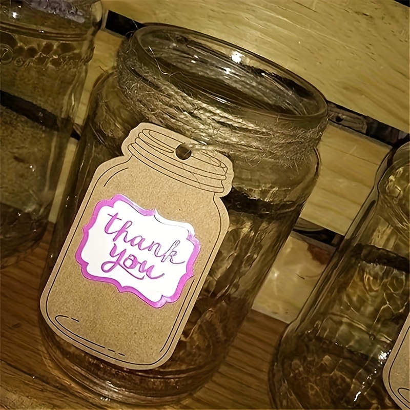 G2PLUS Personalised Vintage Style Mason Jar Shaped Tags,100 Pcs Brown Kraft Paper Gift Tags with 30m Natural Jute Twine for DIY and Craft