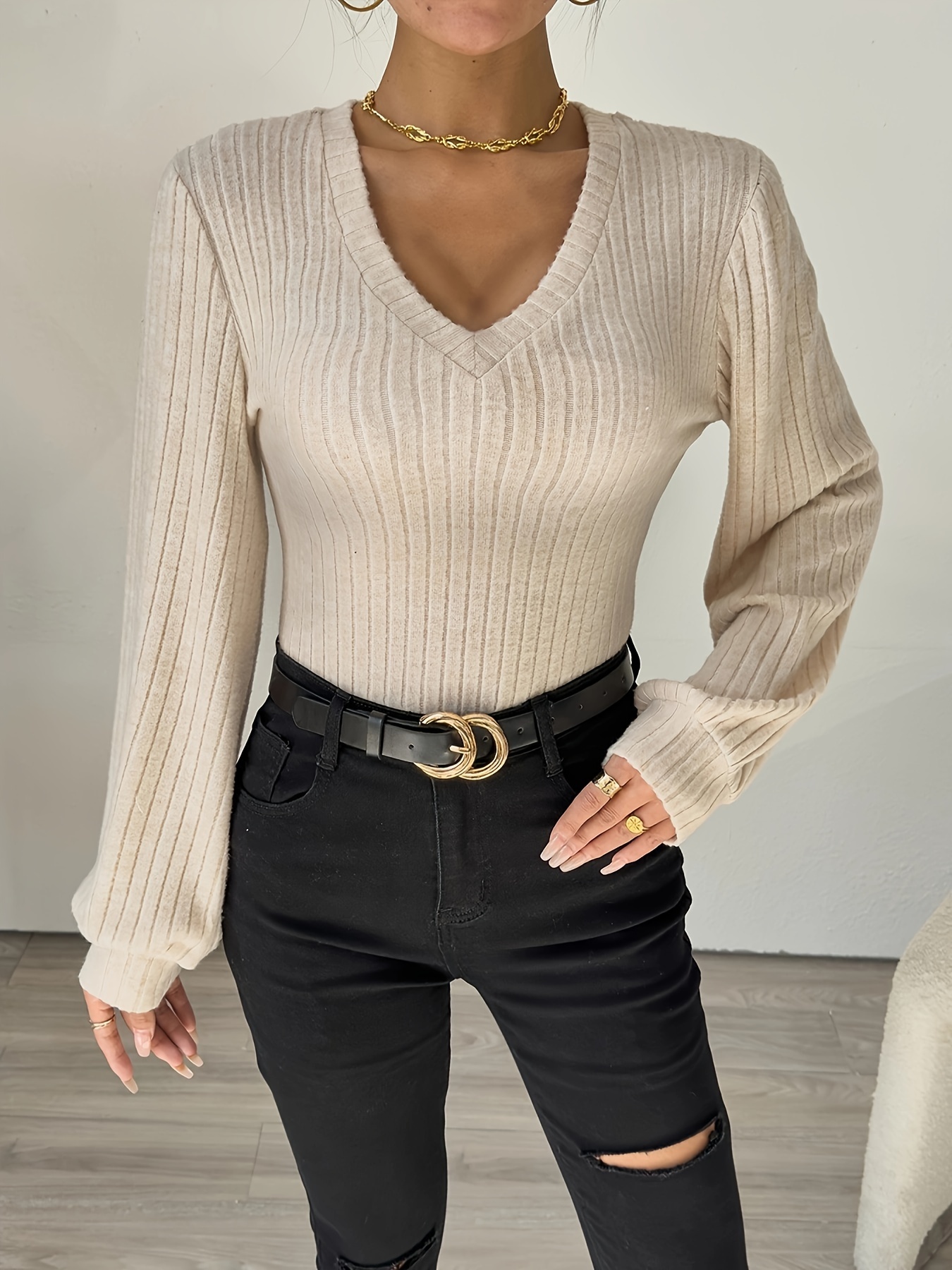 Women's Long-Sleeve V-Neck Sweater Bodysuit