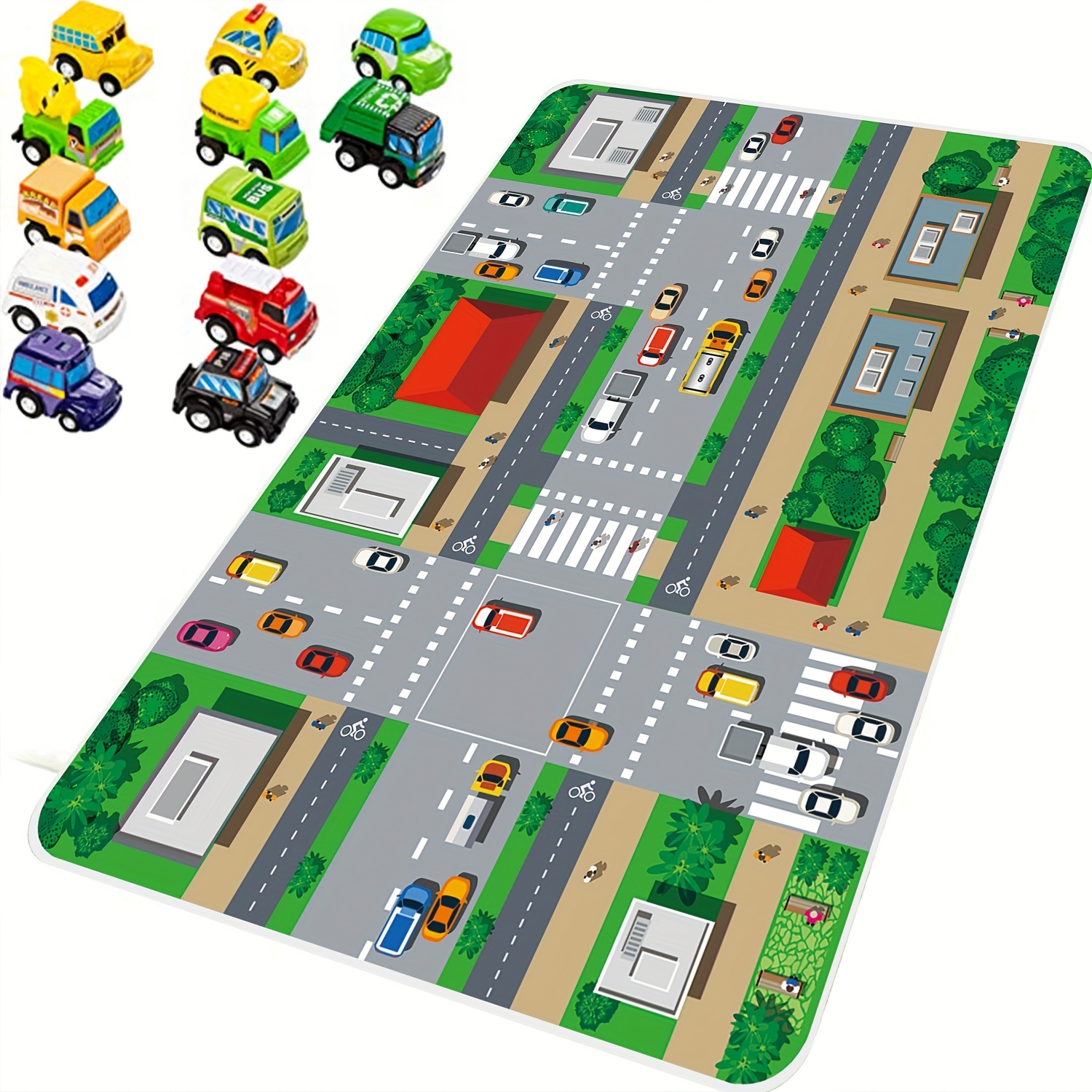 Erosebridal Alfombra de mapa de carretera de 5 x 7 pulgadas, alfombra de  tráfico de carretera para niños, autos de dibujos animados, árboles verdes