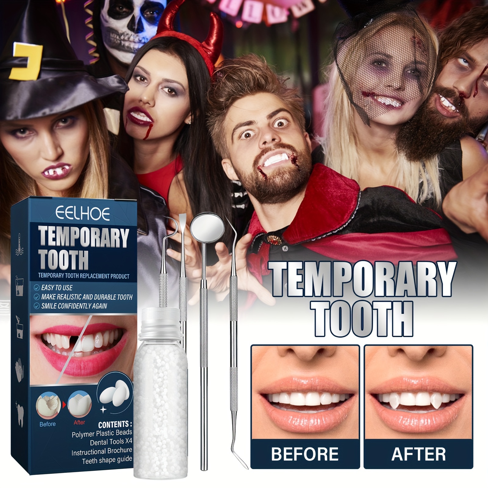 Pegamento de dientes de plástico Maquillaje Dentaduras postizas Kit de  reparación de dientes temporales modificado Llenado de dientes de llenado  de