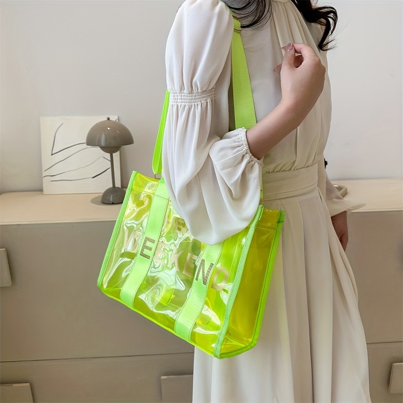 Pink Neon Bag Clear Jelly Tote Bag Clear Messenger Bag Satchel