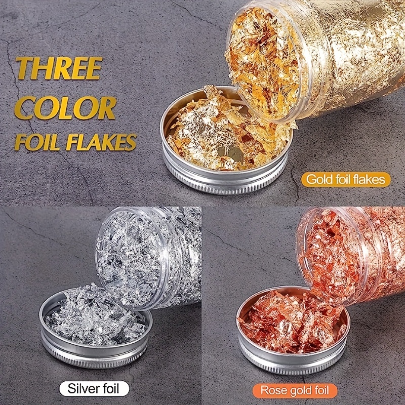 Golden Foil Flakes For Resin,3 Bottles Metallic Foil Flakes 9 Gram